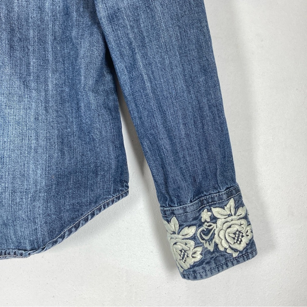 Driftwood Lana Shirt Floral Embroidered Chambray Boho Size S Blue Cotton - Picture 4 of 15